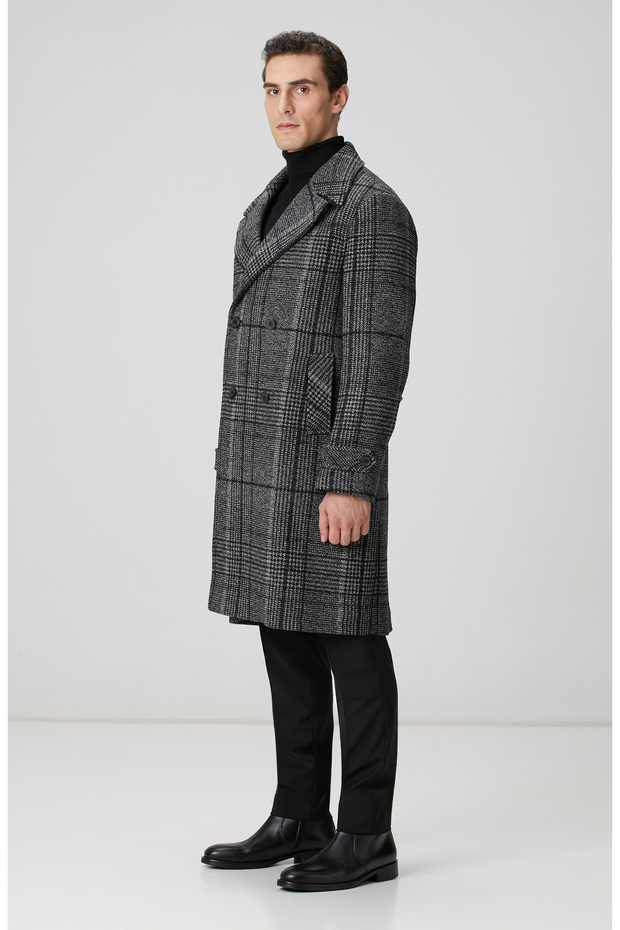 Siyah Yün Karışımlı Palto - 4