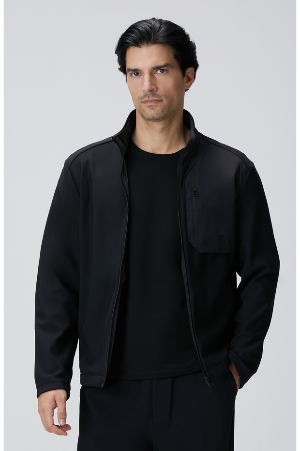 Siyah N-Tech Göğüste Cep Detaylı Mont - 4