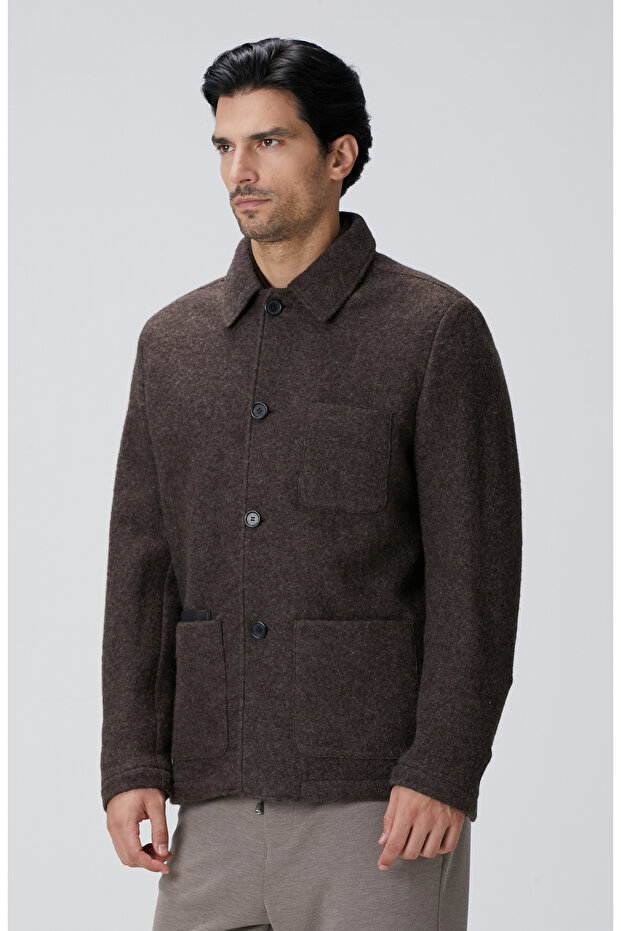 Kahverengi Örme Yün Ceket - 4