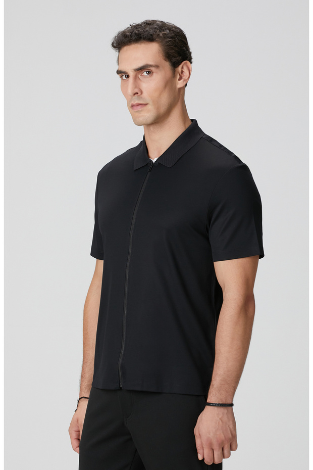 N-Tech Siyah Fermuarlı Örme Gömlek - 4