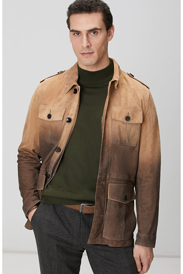 Camel Deri Coat Ceket - 2