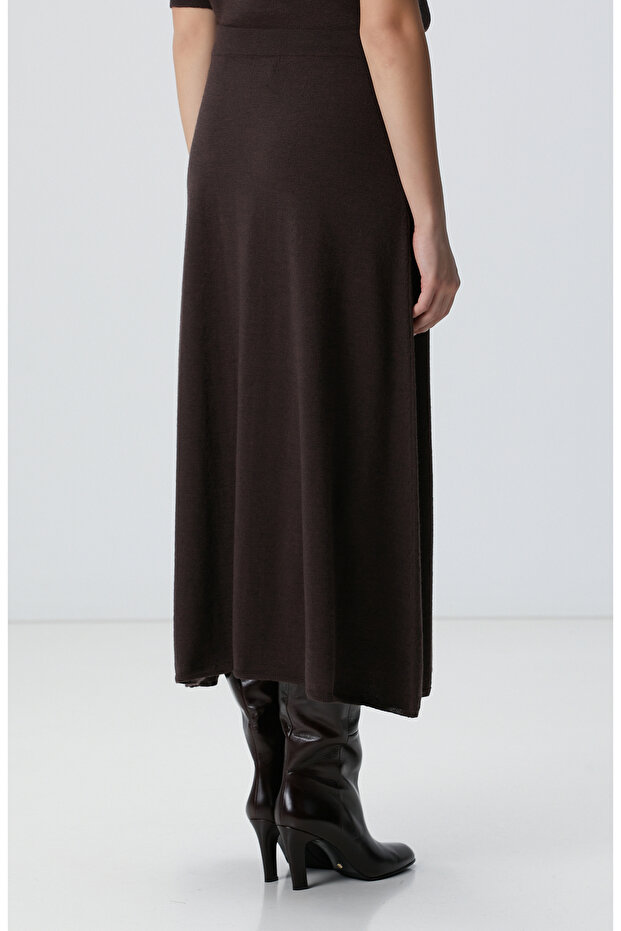 Acı Kahve Midi Yün Triko Etek - 4