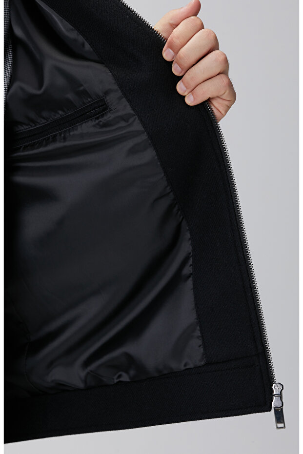 Siyah Yün Karışımlı Mont - 8