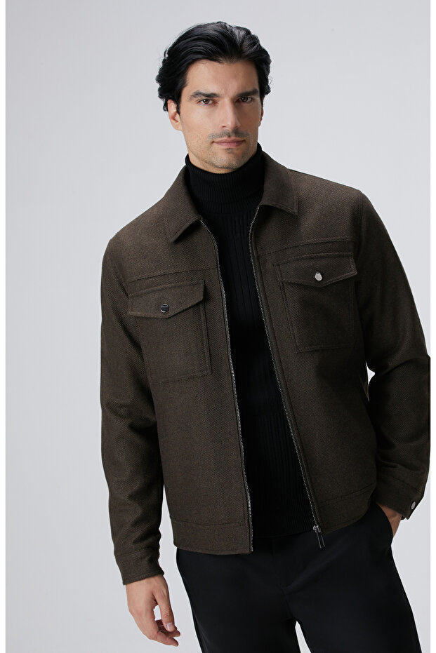 Haki Yün Karışımlı Mont - 2