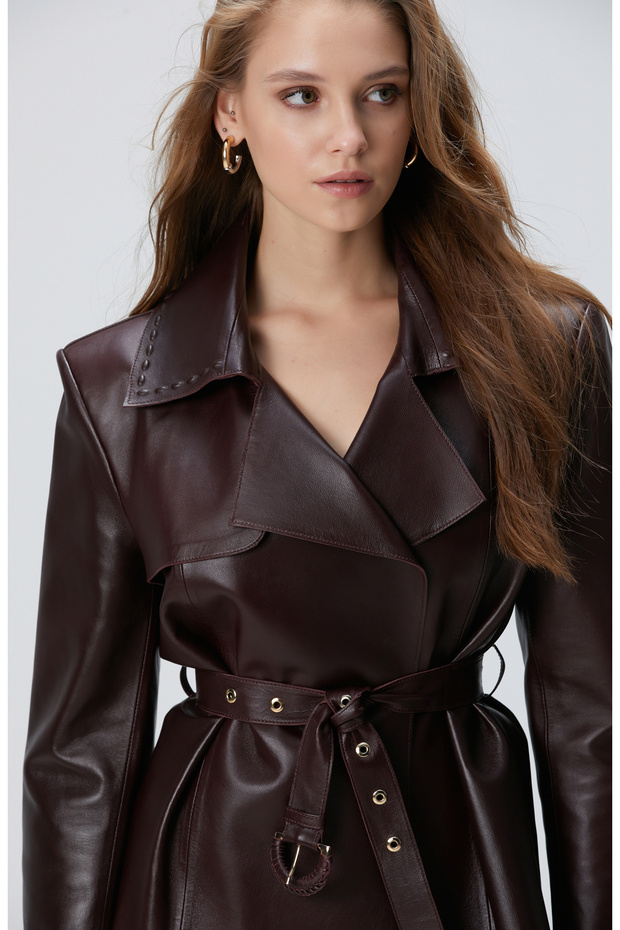 Bordo Kadın Deri Ceket - 2