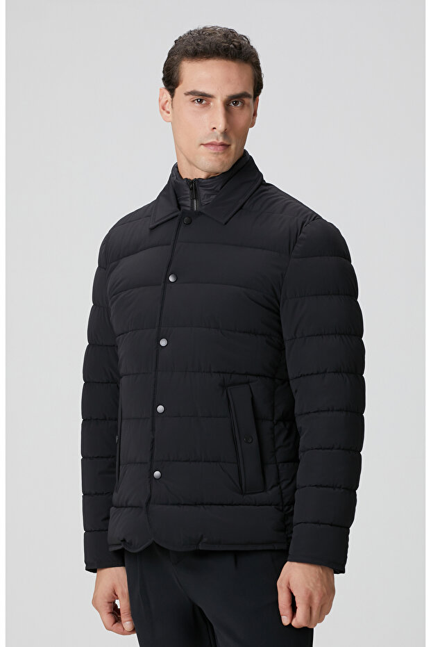 Siyah Puffer Coat Ceket - 5