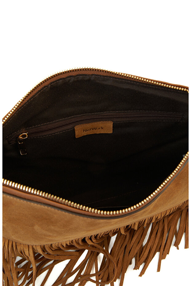 Taba Püsküllü Kadın Süet Clutch - 4