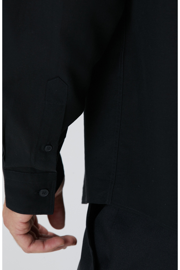 Siyah Yün Karışımlı Gömlek - 7