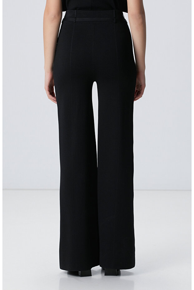 Siyah Bol Form Basic Triko Pantolon - 5