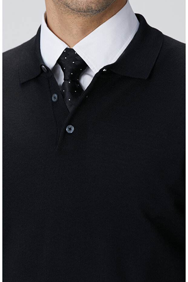 Siyah Yün Karışımlı Triko Kazak - 7