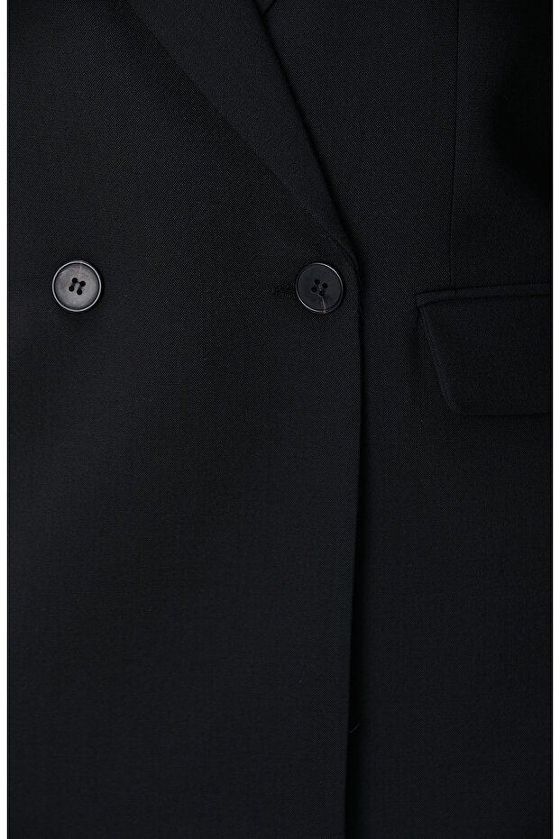 Siyah Yün Karışımlı Ceket - 6