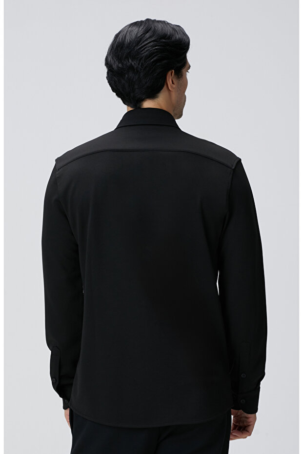 Siyah Uzun Kollu Örme Gömlek - 5