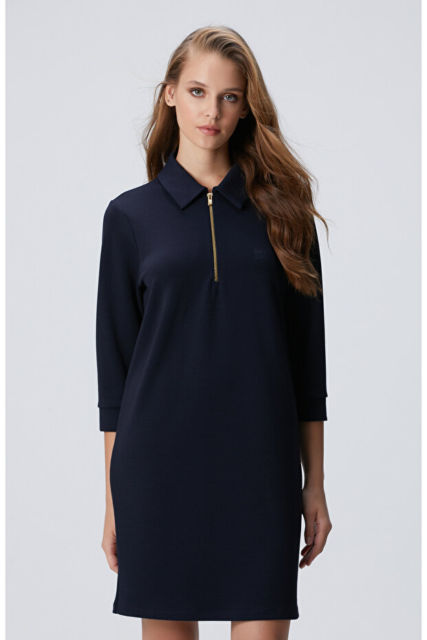 Lacivert Polo Örme Elbise - 3