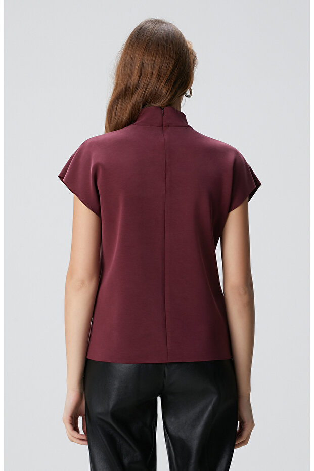 Bordo Payet İşlemeli T-shirt - 5