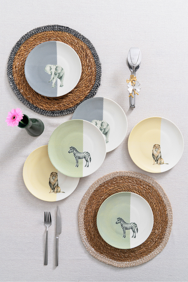 Set of 6 Safari Themed Cake Plates | Savanda Breakfast & Dessert Presentation Plate 20cm