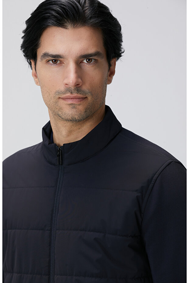 Lacivert Triko Kollu Mont - 6