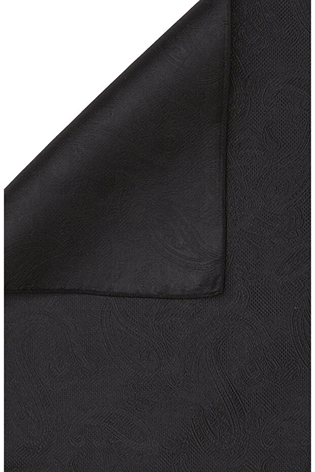 Siyah Şal Desenli İpek Mendil - 2