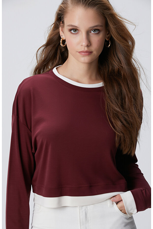 Bordo Çift Renkli T-shirt - 2