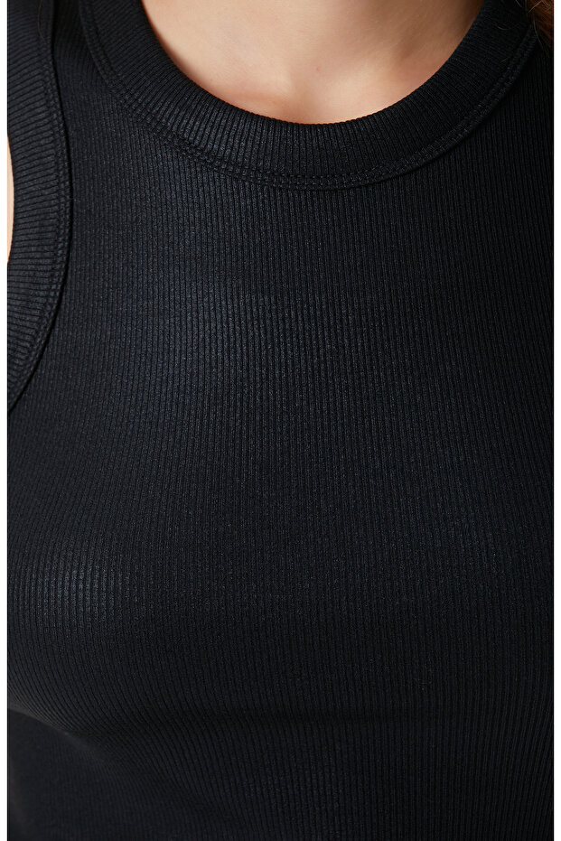 Siyah Varak Baskılı Örme Atlet - 6