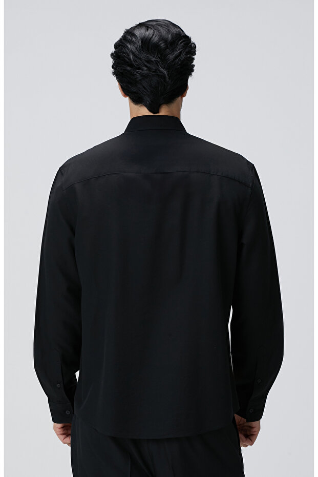 Siyah Yün Karışımlı Gömlek - 5