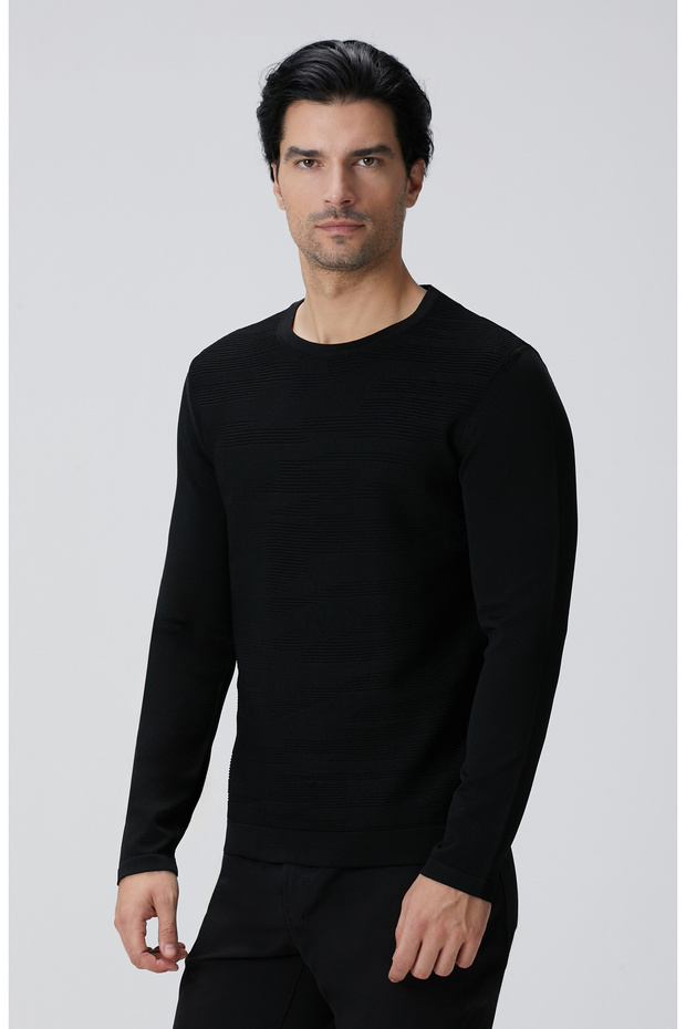 N-Tech Siyah Jakarlı Kazak - 1