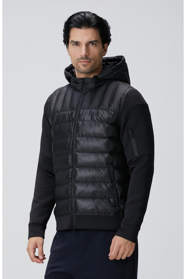 N-Tech Siyah Kapüşonlu Puffer Mont - 4