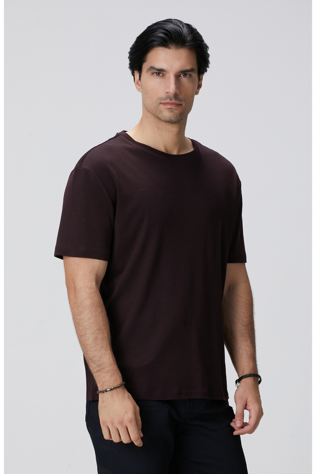 Bordo Yün T-shirt - 4