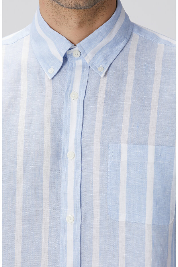 Mavi Beyaz Çizgili Gömlek - 6