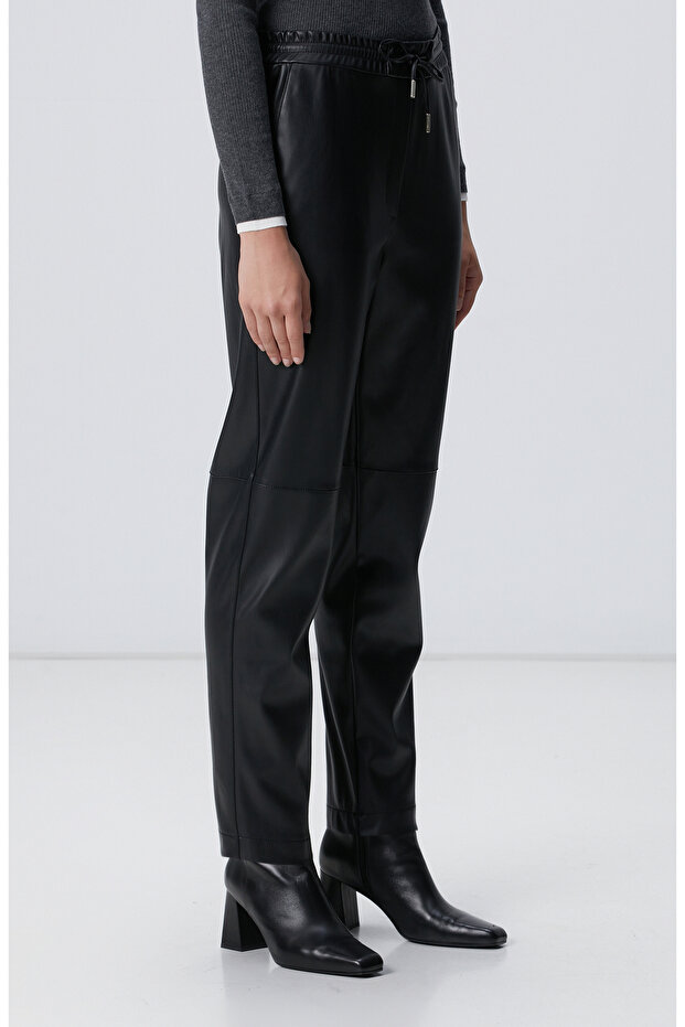 Siyah Vegan Deri Pantolon - 2