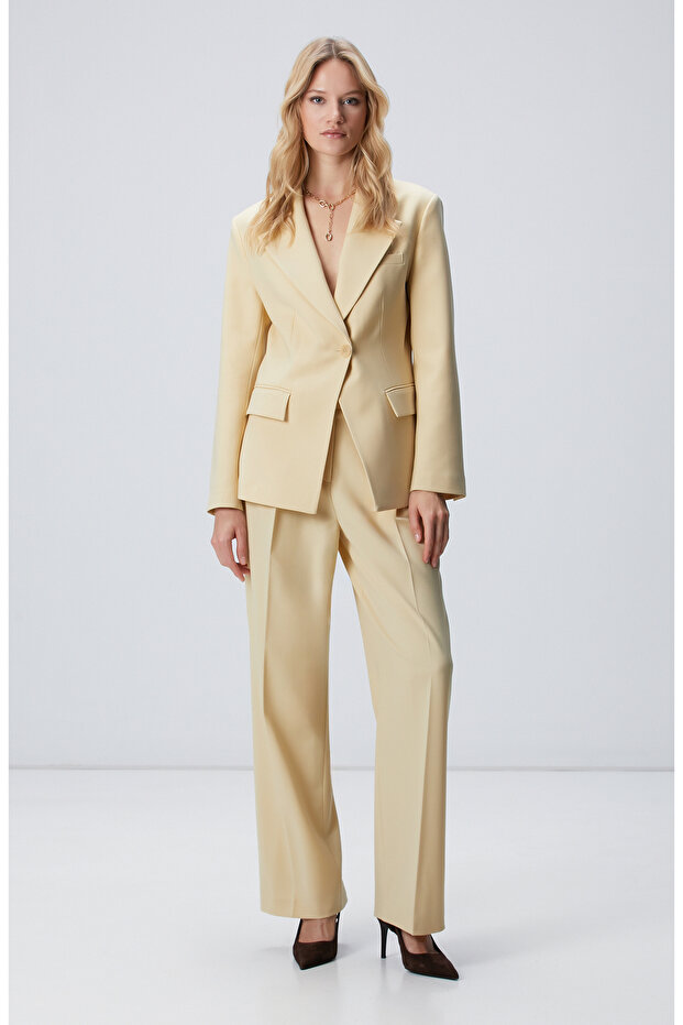 Sarı Yün Karışımlı Pantolon - 1