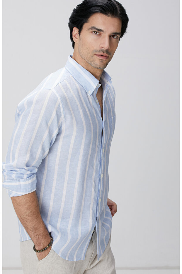 Mavi Beyaz Çizgili Gömlek - 2