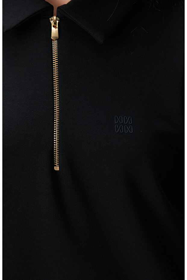Siyah Polo Örme Elbise - 6