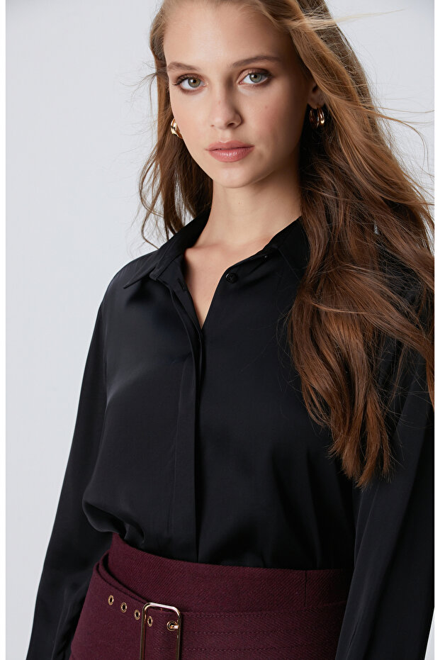 Siyah Saten Gömlek - 2