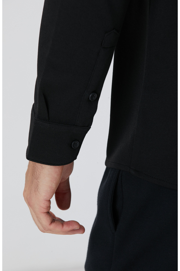 Siyah Uzun Kollu Örme Gömlek - 7