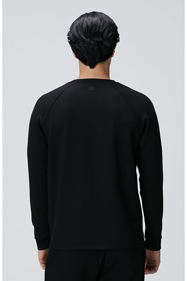 Siyah Bisiklet Yaka Basic Sweatshirt - 6