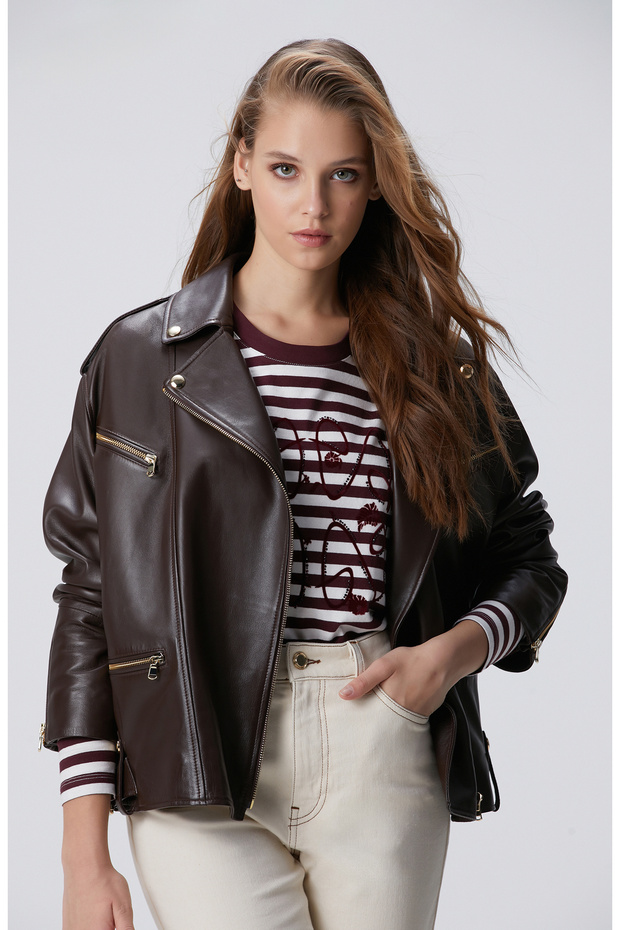 Acı Kahve Biker Deri Mont - 3