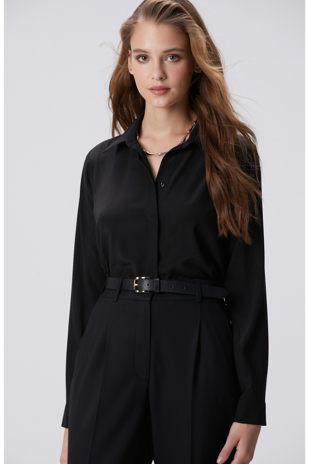 Limited Siyah İpek Gömlek - 4