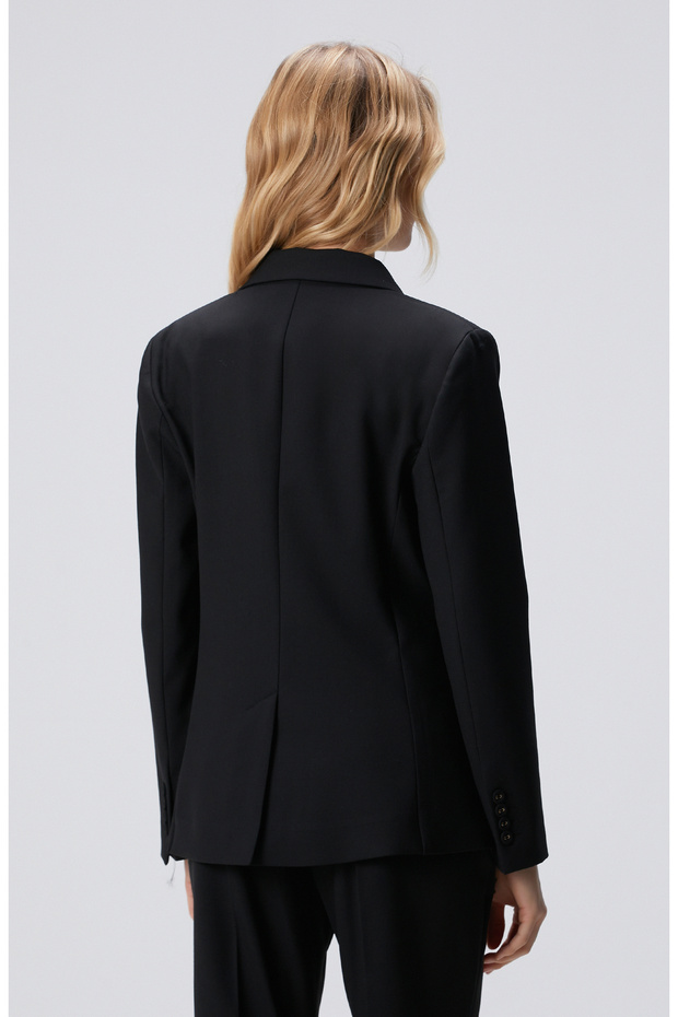 Siyah Yün Karışımlı Ceket - 5