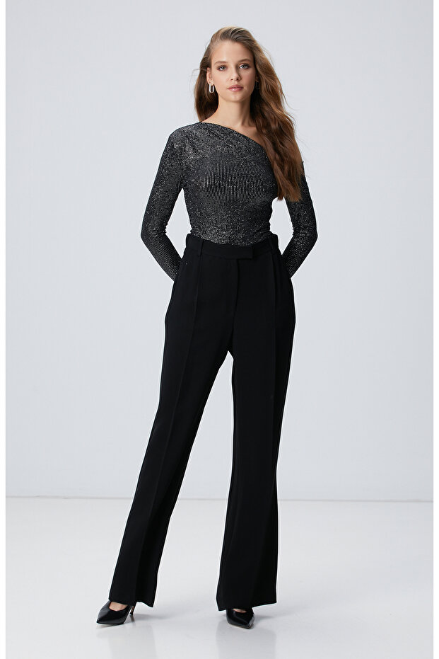 Siyah Simli Örme Bluz - 3