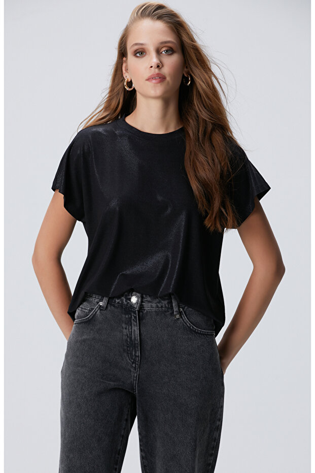Siyah Varaklı T-shirt - 4