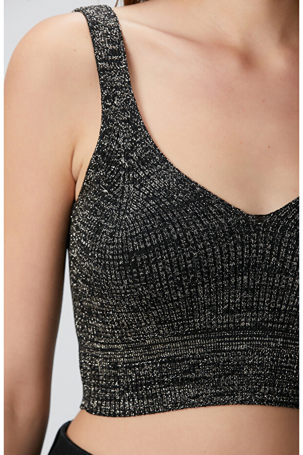 Siyah Simli Triko Büstiyer - 6