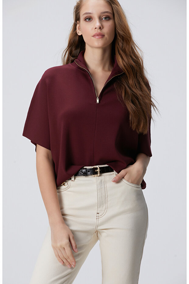 Vişne Bol Form Basic Triko Kazak - 4