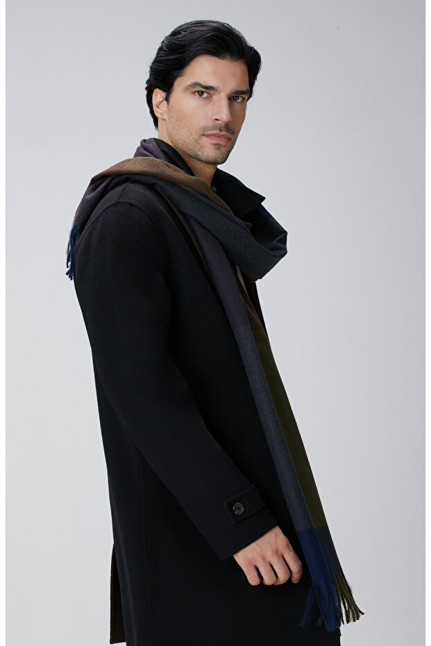 Siyah Yün Karışımlı Palto - 4