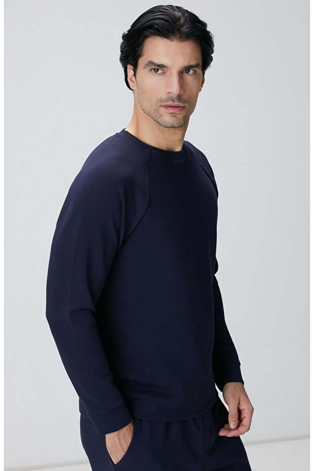 Lacivert Bisiklet Yaka Basic Sweatshirt - 5