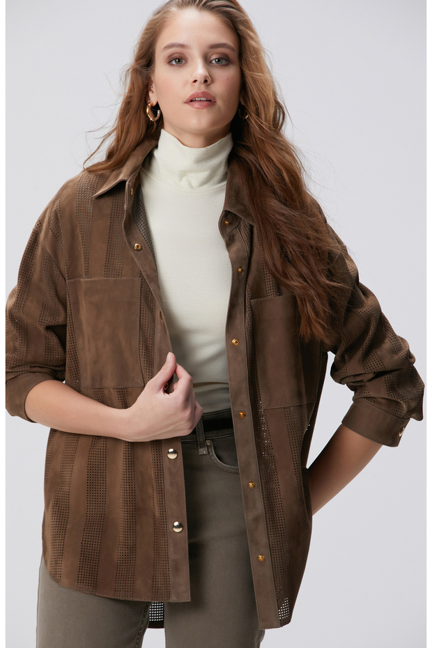 Vizon Desenli Deri Gömlek - 1