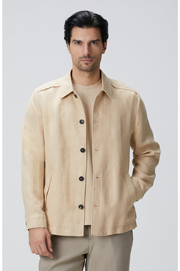 Bej Diyagonal Ceket - 1