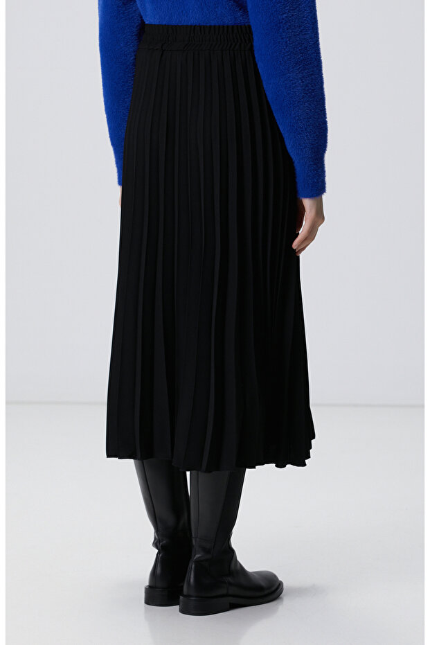 Siyah Piliseli Midi Etek - 5