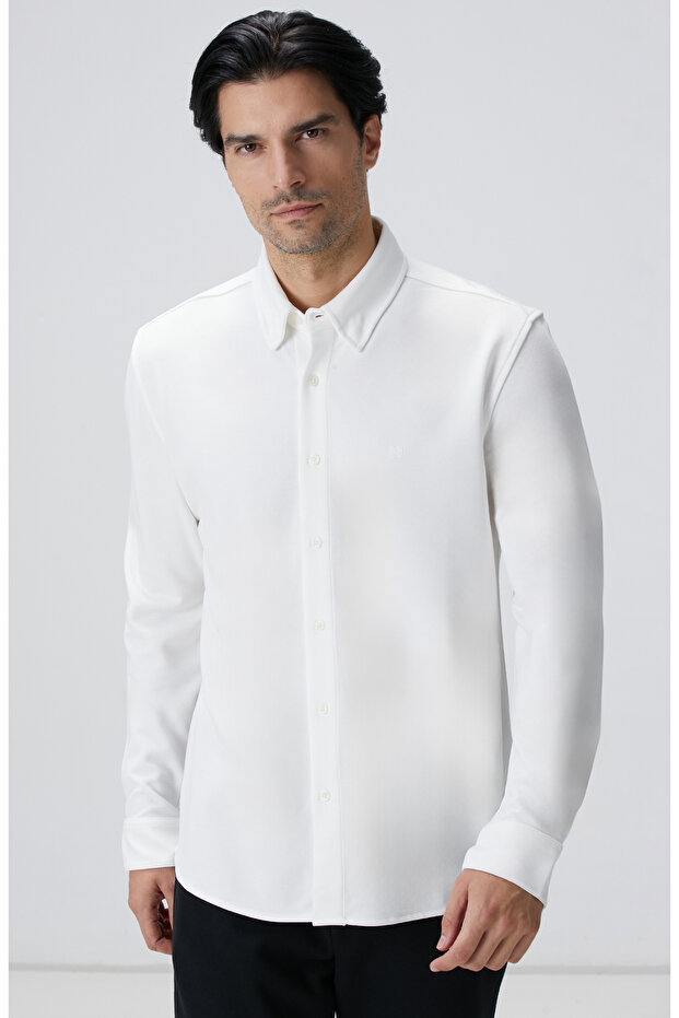 Kırık Beyaz Uzun Kollu Örme Gömlek - 2