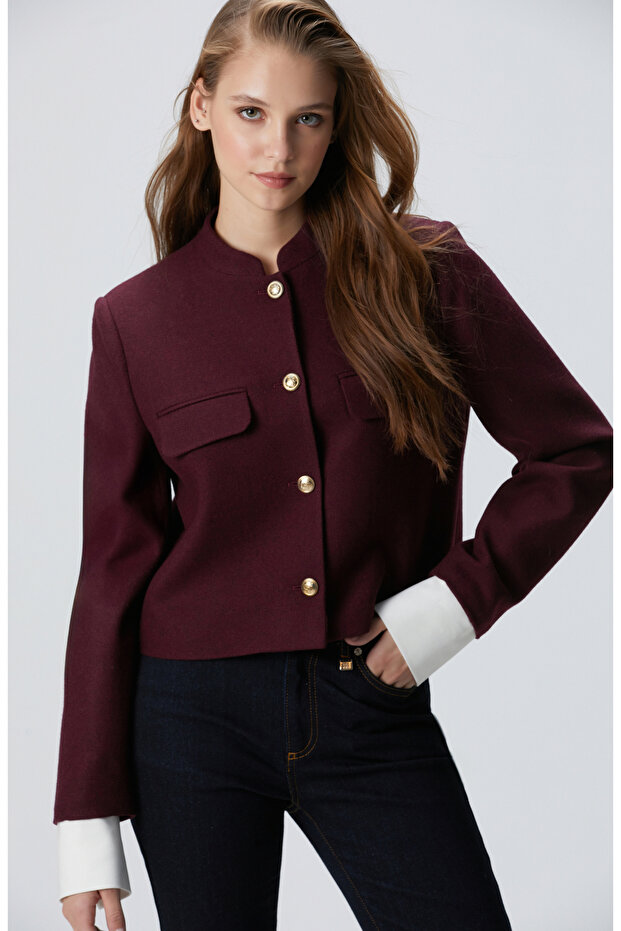 Vişne Yün Karışımlı Ceket - 4