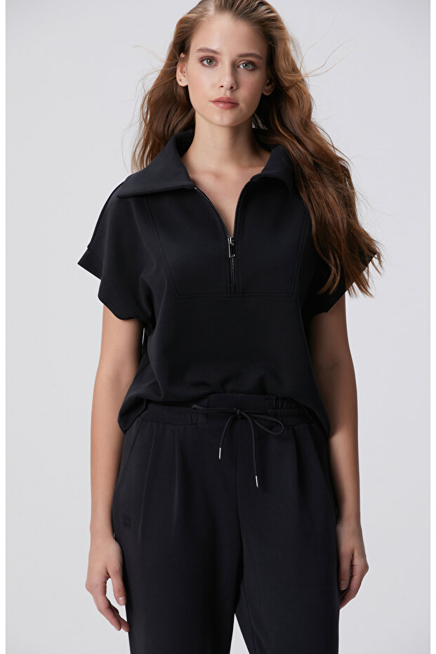 Siyah Modal Karışımlı Sweatshirt - 1